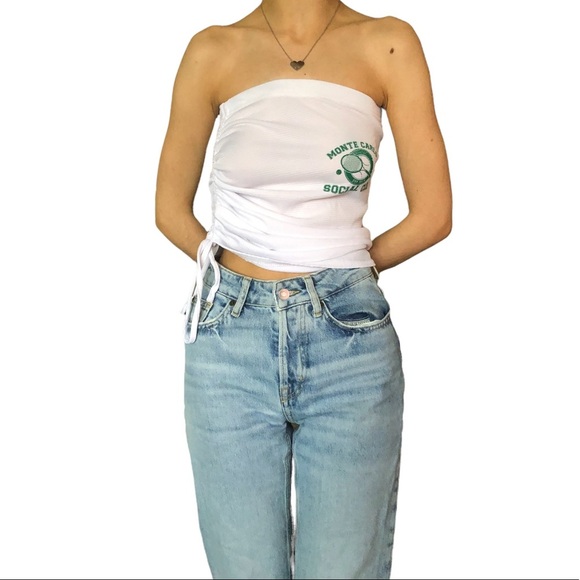 Prettylittlethings NWT White Tennis Ruche tie Tube Top - Picture 3 of 10